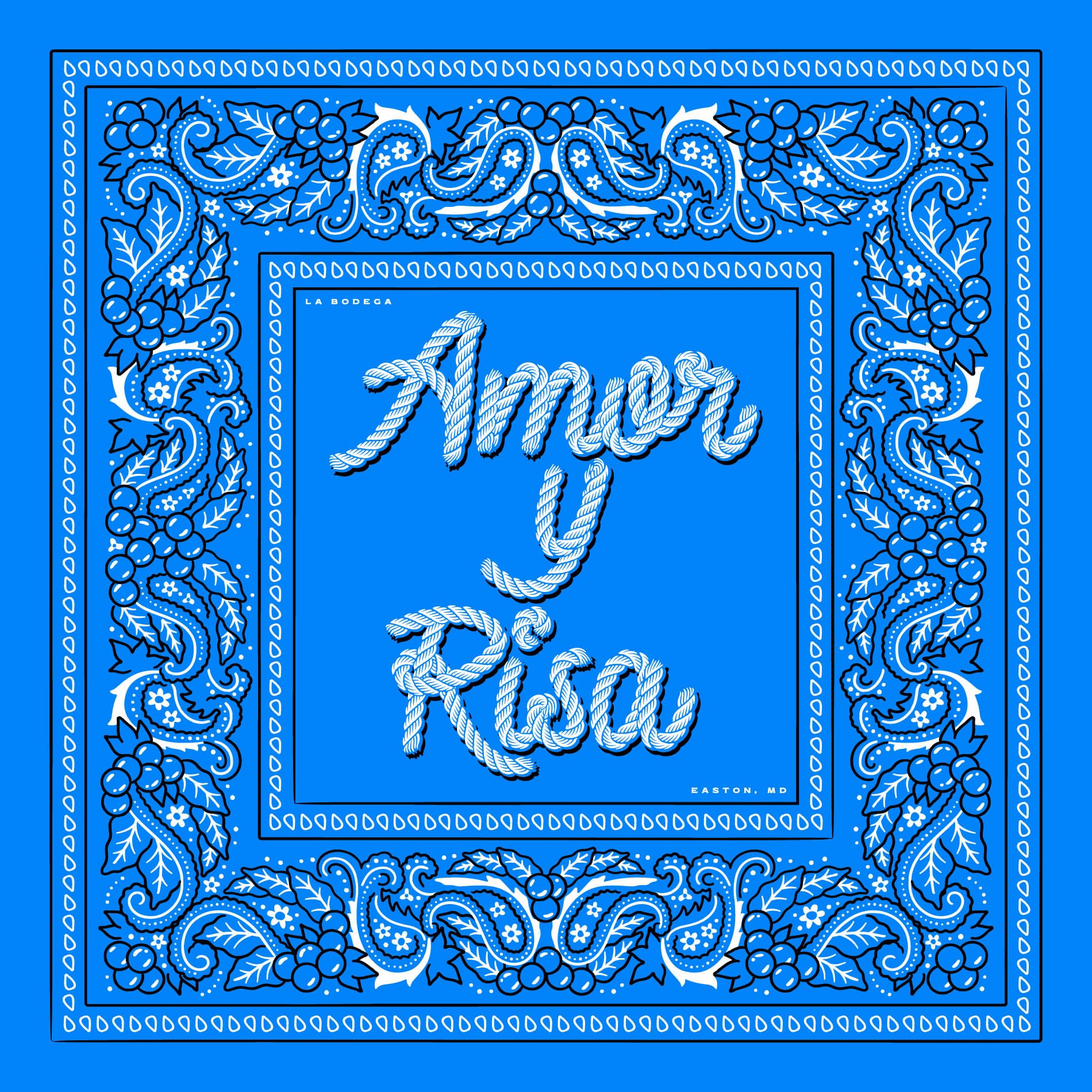 Bandana printed at 20 by 20 inches, covering nearly the whole blank