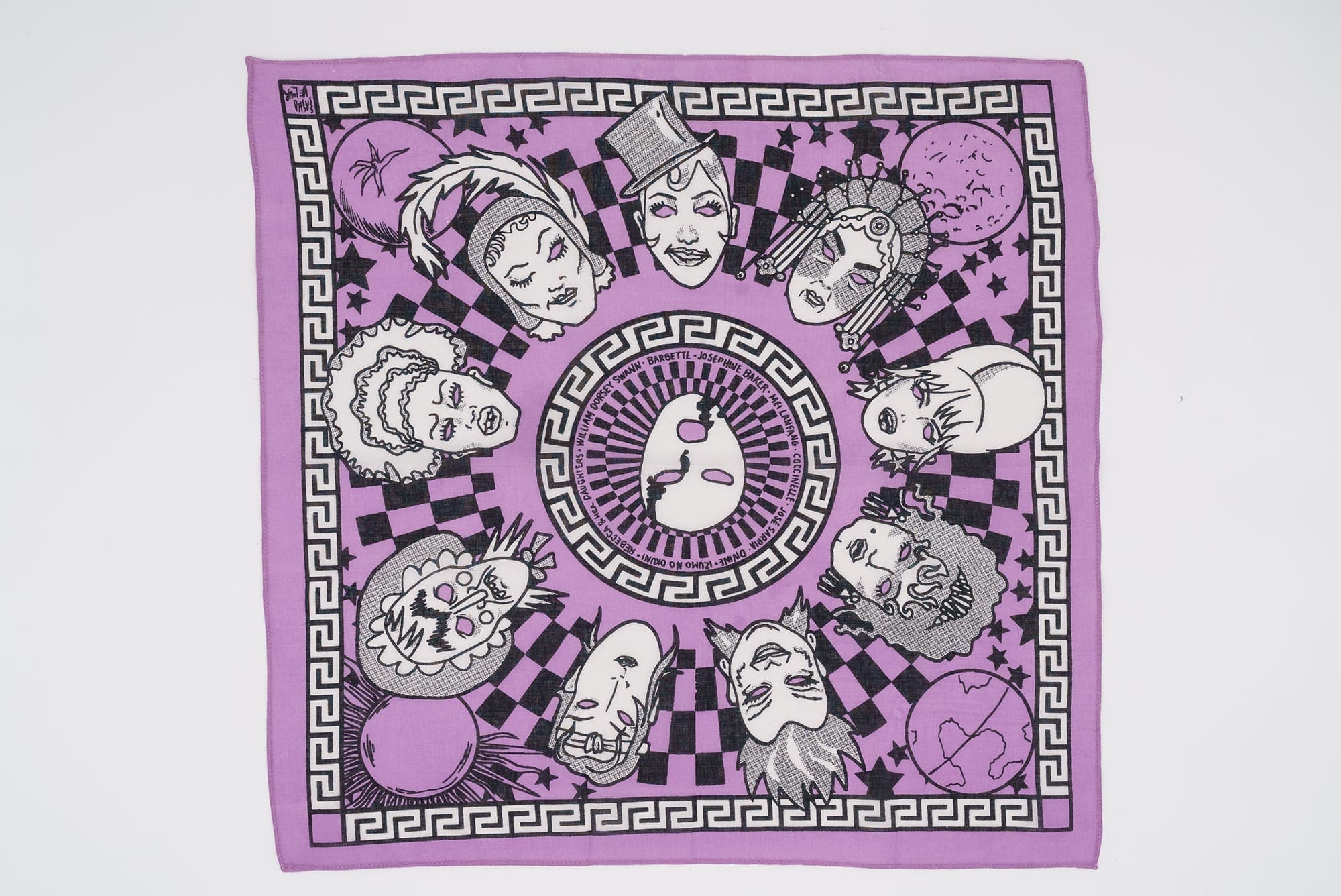 Custom vintage-style cut and sew bandana in purple cotton, shown flat