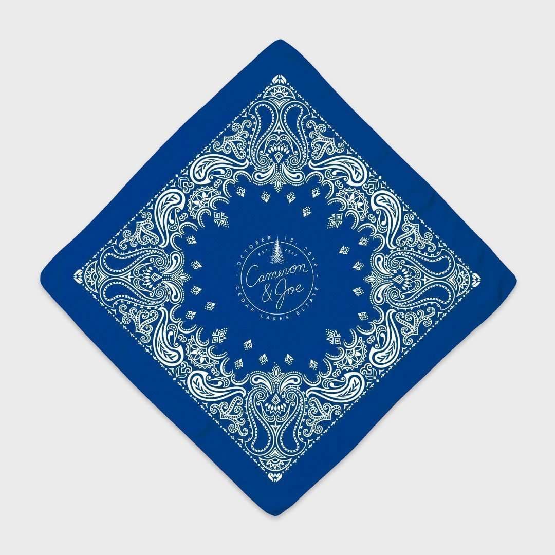 Custom screen-printed bandana on blue