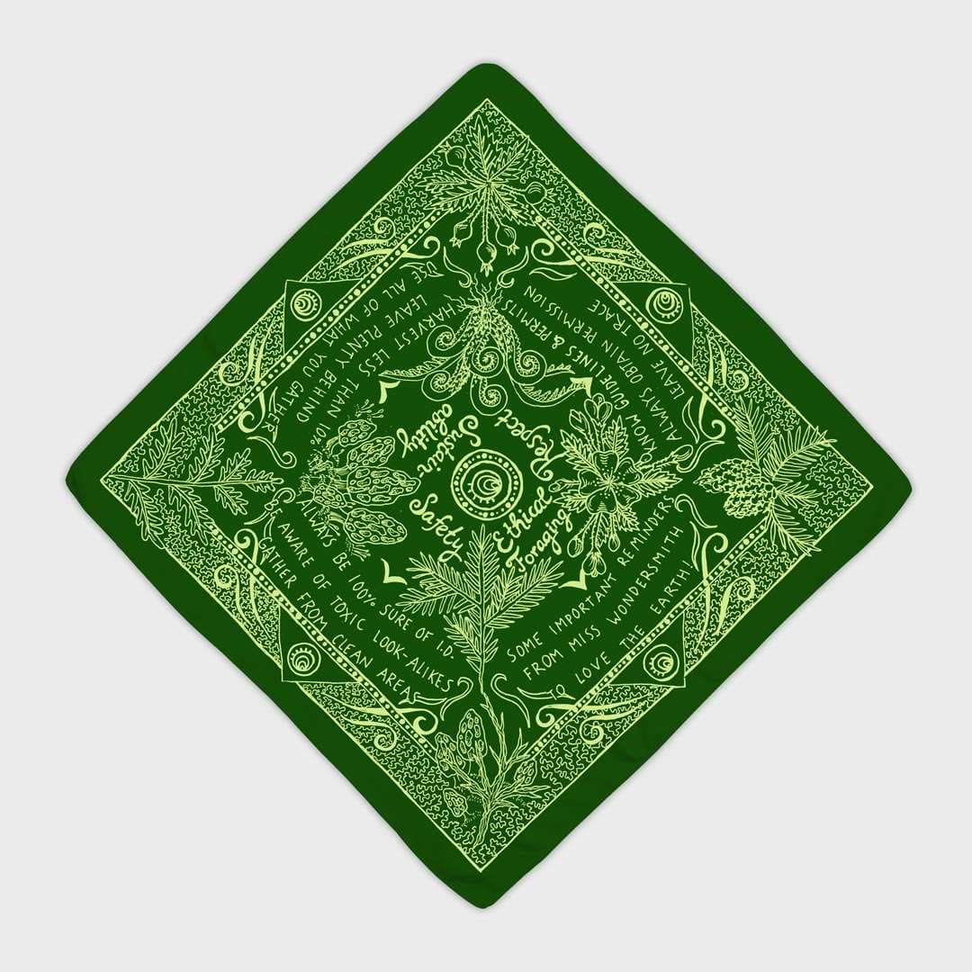 Custom screen-printed bandana on dark green